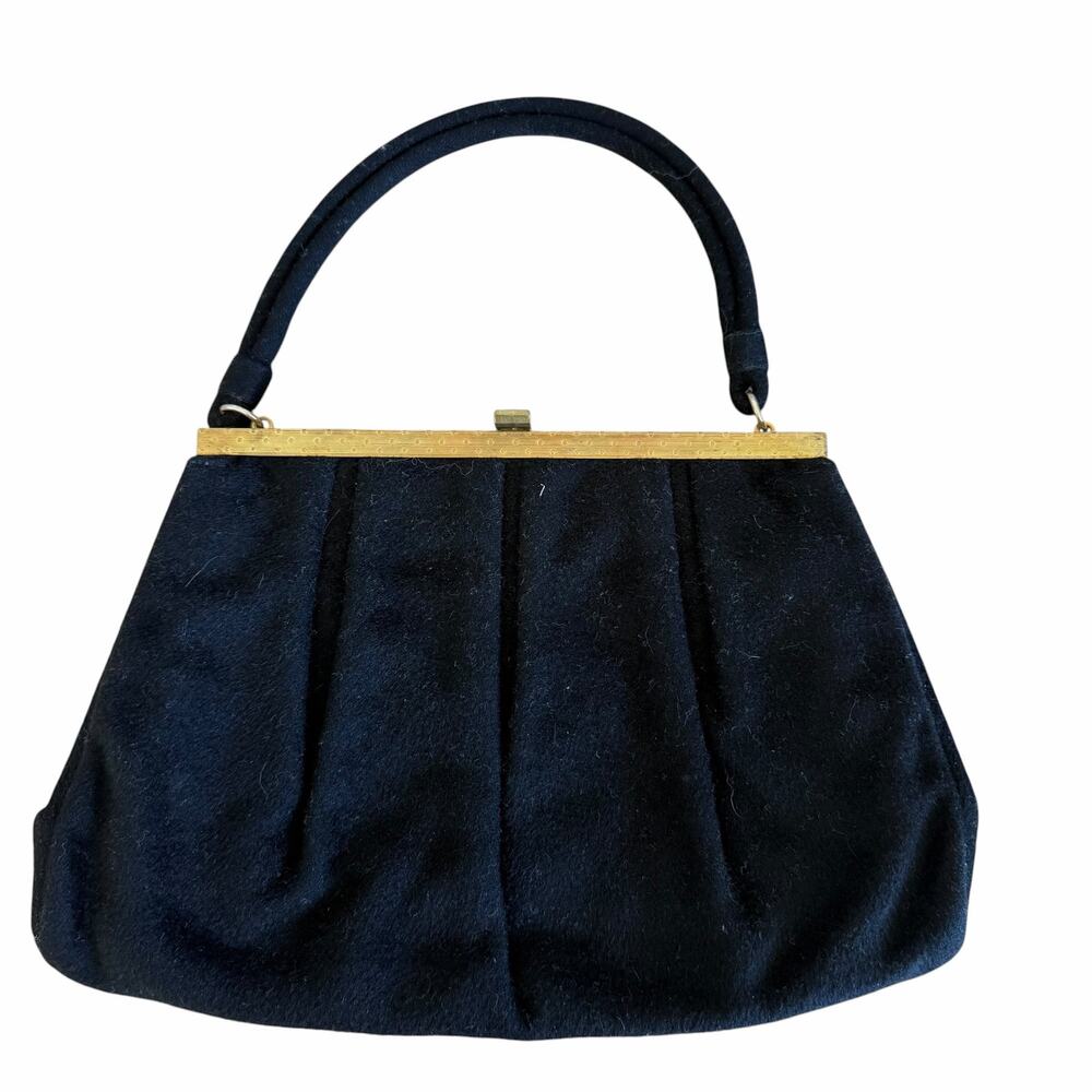 Vintage Black Fabric Handbag Gold Detail 12"x8"